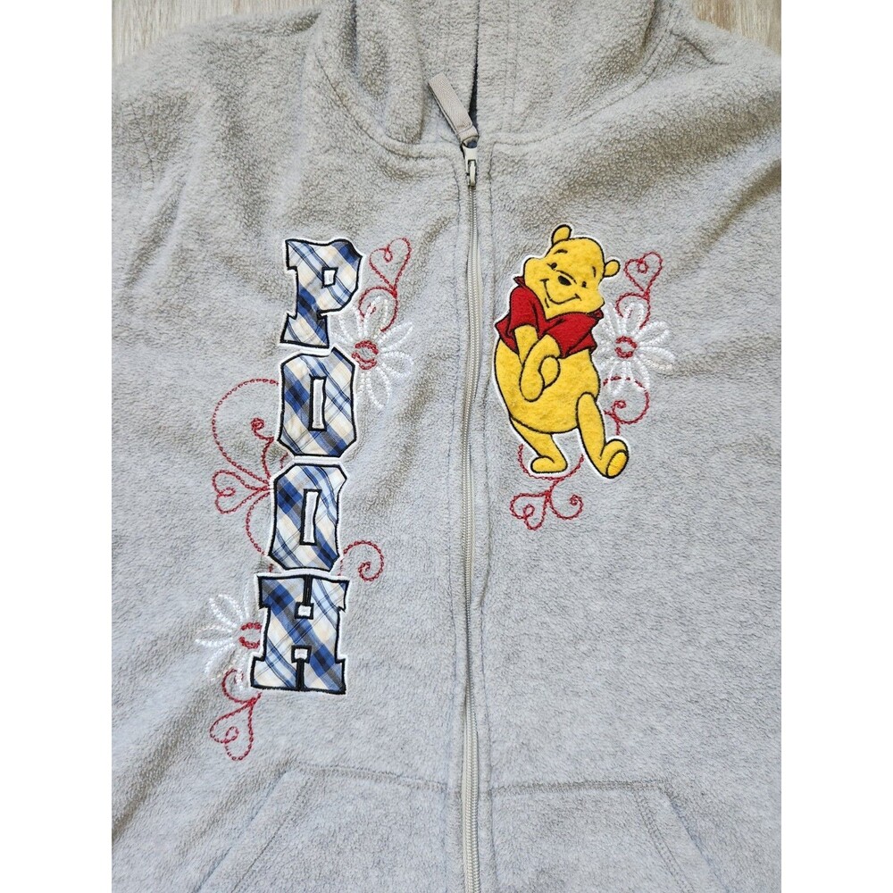 VTG Disney Winnie the Pooh Hoodie Womens XL Gray Zip Up Sweatshirt Embroidered - Picture 2 of 9
